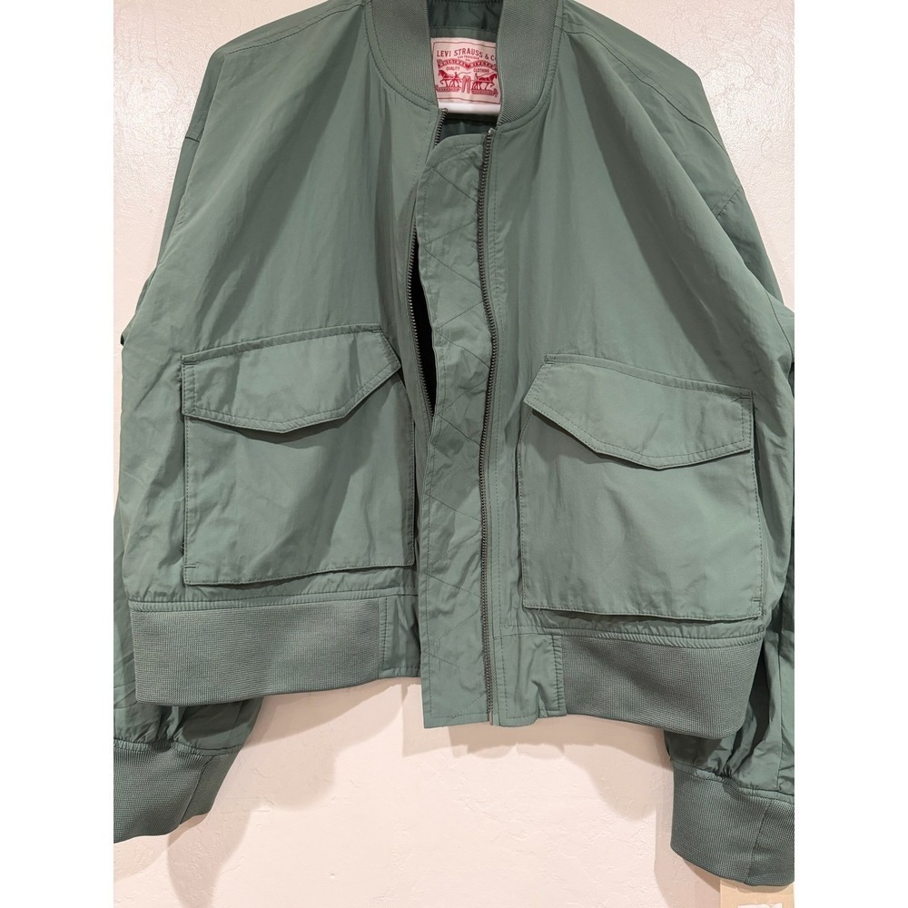 Levis Womens Bomber Jacket Laurel Green Full Zip Utility Pocket Coat New - Picture 9 of 13